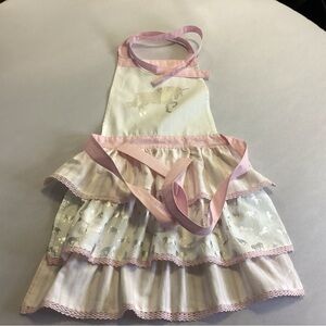 Envogue Pink and White Girl’s Bib Apron with Unicorn Design EUC